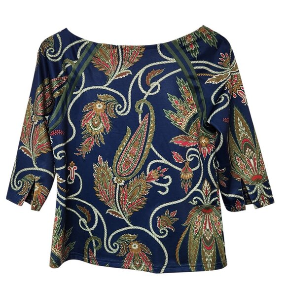 Gretchen Scott XS Pullover Top Navy Multi-color Paisley 1/2 Sleeve - Picture 3 of 6